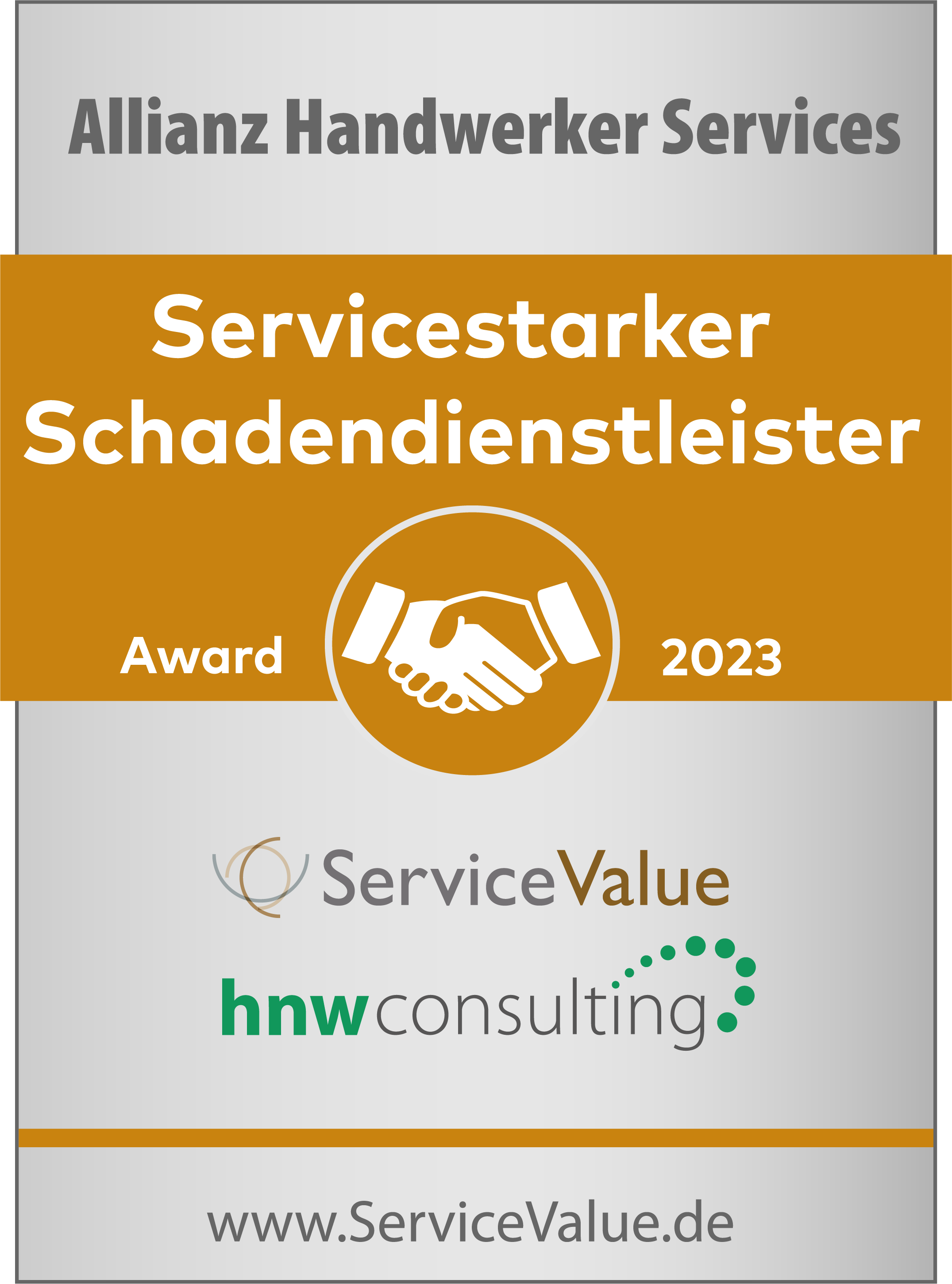 Testsiegel: Allianz Handwerker Services, Servicestarker Schadendienstleister Award 2023