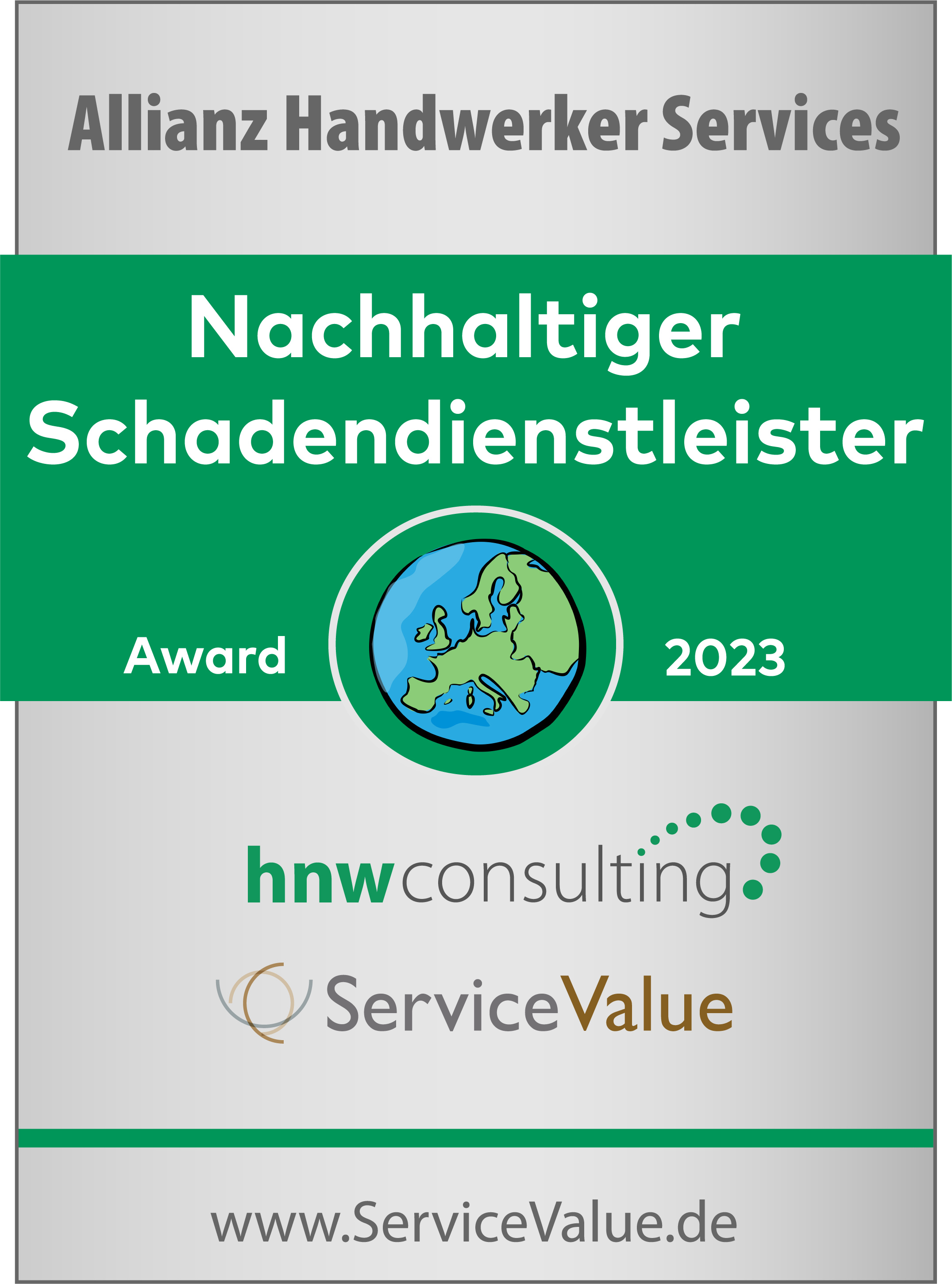 Testsiegel: Allianz Handwerker Services, Nachhaltiger Schadendienstleister Award 2023